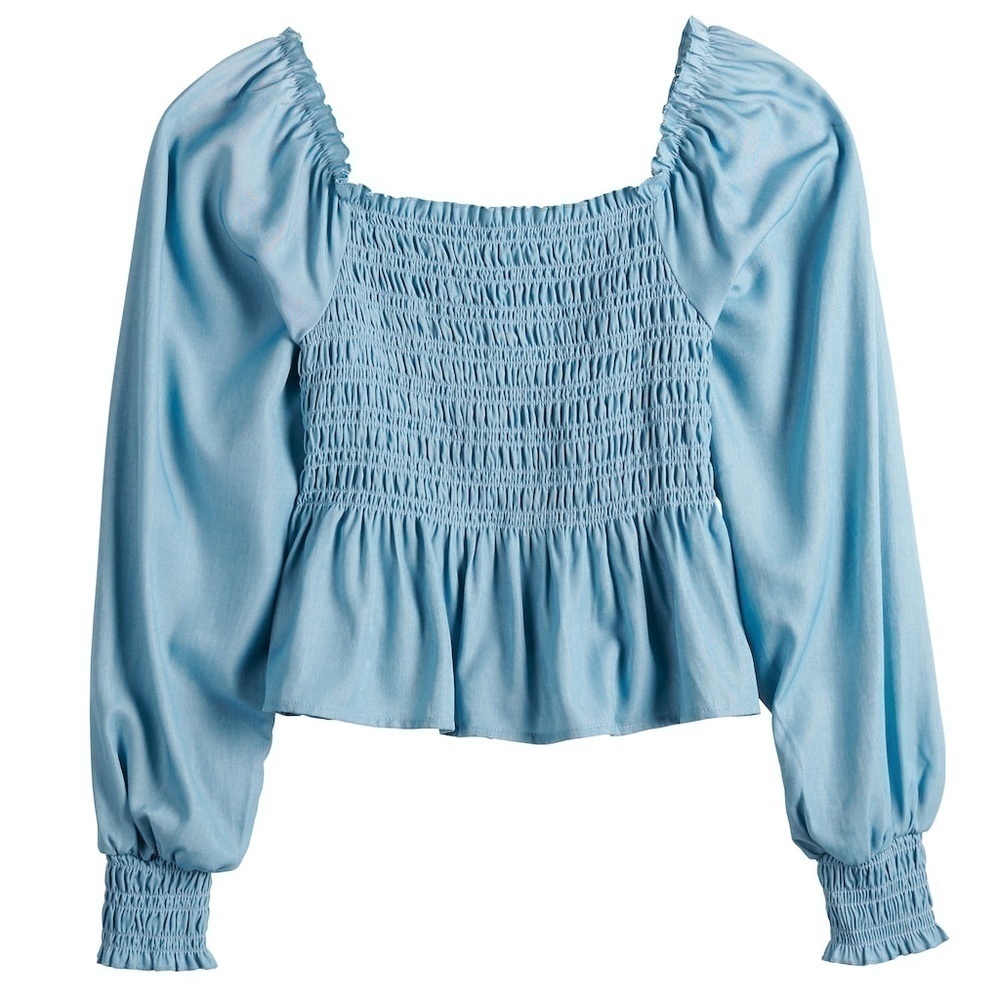 Candies Smocked Long Sleeve Blue Women's Top (Xs)